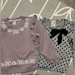 Bundle two soft warm girl 7/8 sweatshirts floral dot bow
